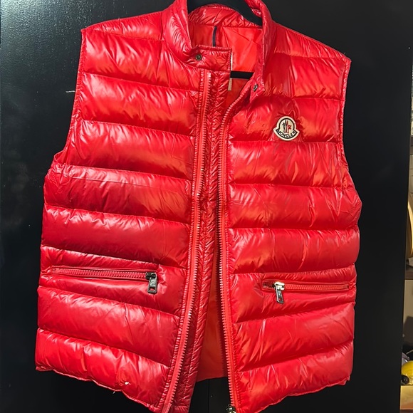 red moncler vest with watching blue scarf(sold as set ) won once, mint condition - Picture 1 of 5
